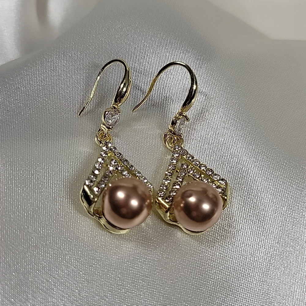 Chocolate Pearl CZ Drop Earrings, S925 wires - Picture 7 of 9